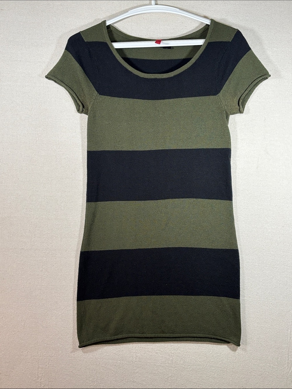 H&M Olive Green & Black Striped Scoop-Neck Sweater Dress